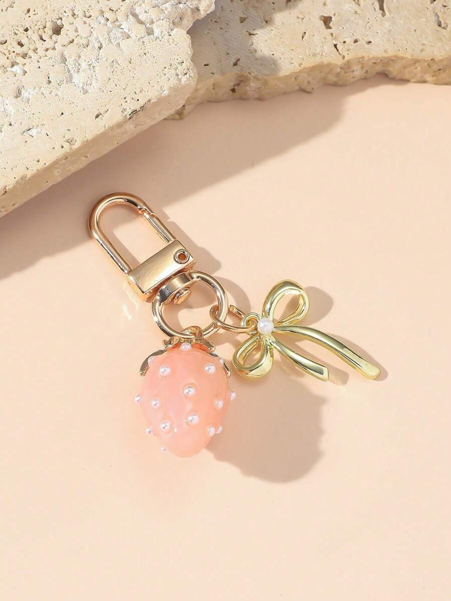 1pc Cute Strawberry Key Chain Alloy Bow Decor Accessory Fashion Bag Charm Gift For Friends Bridesmaid Gifts Bows - Multicolor - View 1