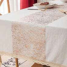 1 pezzo Lussuoso Runner da tavolo dorato, Runner da tavolo in stile rete dorata, adatto per feste, matrimoni, decorazione da tavolo