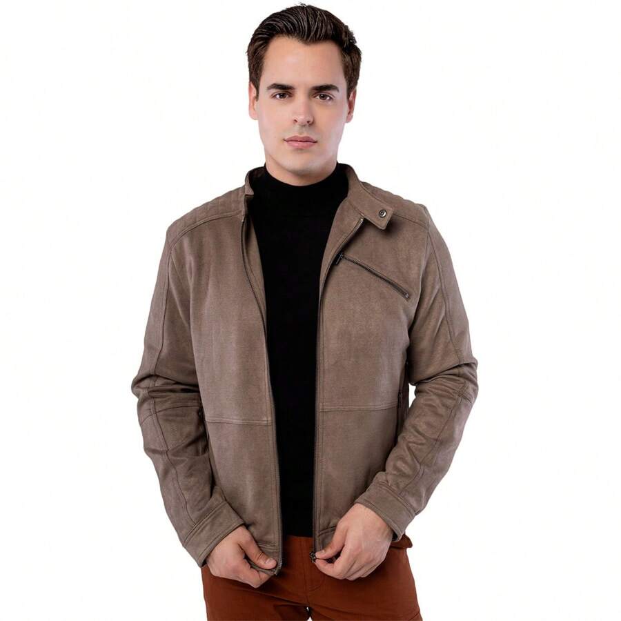 Generra | Chamarra Casual de Cuello Alto para Hombre - Marrón - Ver 1