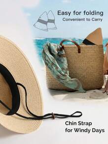1pc Small Brim Korean Style Bow Strap Straw Hat - Straw Hat - View 10