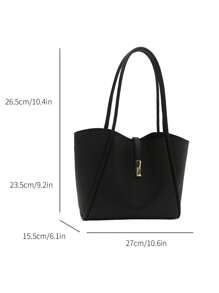 New Solid Color Luxury Feeling Versatile Women Shoulder Tote Bag - Black - View 3