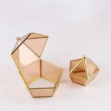 1pc New Tea-Colored Glass Jewelry Storage Box, 5-Side Open Cover Dust-Proof Glass Flower House With Preserved Flower Micro Landscape, For Wedding Ring - Brown - View 6