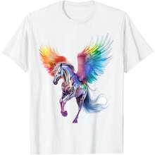 Pegasus Fantasy Motif Colorful Artwork Abstract Pegasus T-Shirt - White - View 1