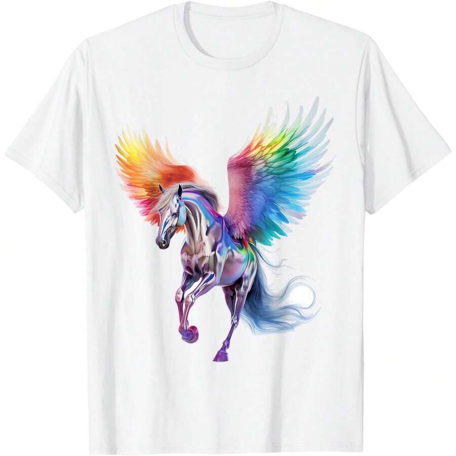 Pegasus Fantasy Motif Colorful Artwork Abstract Pegasus T-Shirt - White - View 1