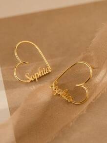 1 Paar Herz-förmige Ohrringe mit individuellem Namen von Caitlyn, minimalistisch, in Goldfarbe aus rostfreiem Stahl, individuell beschriftete Herz-Ohrringe, handgemacht, Hochzeit, Valentinstag Schmuck, perfektes Geschenk für sie