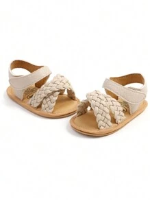 婴幼儿女孩男孩凉鞋夏季花朵鞋橡胶鞋底 PU 皮革网眼婴幼儿学步鞋公主裙户外鞋 - 杏色 - 查看 10