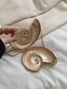 Elegant Conch Shape Design Mini Crossbody Bag, Fashion Solid Color Gold Acrylic Shoulder Bag With Chain Strap, New Creative Travel Holiday Lipstick Bag, Versatile Lock Closure Small Coin Purse For Wedding Party And Dinner, Women Evening Bags - Multicolor - View 8