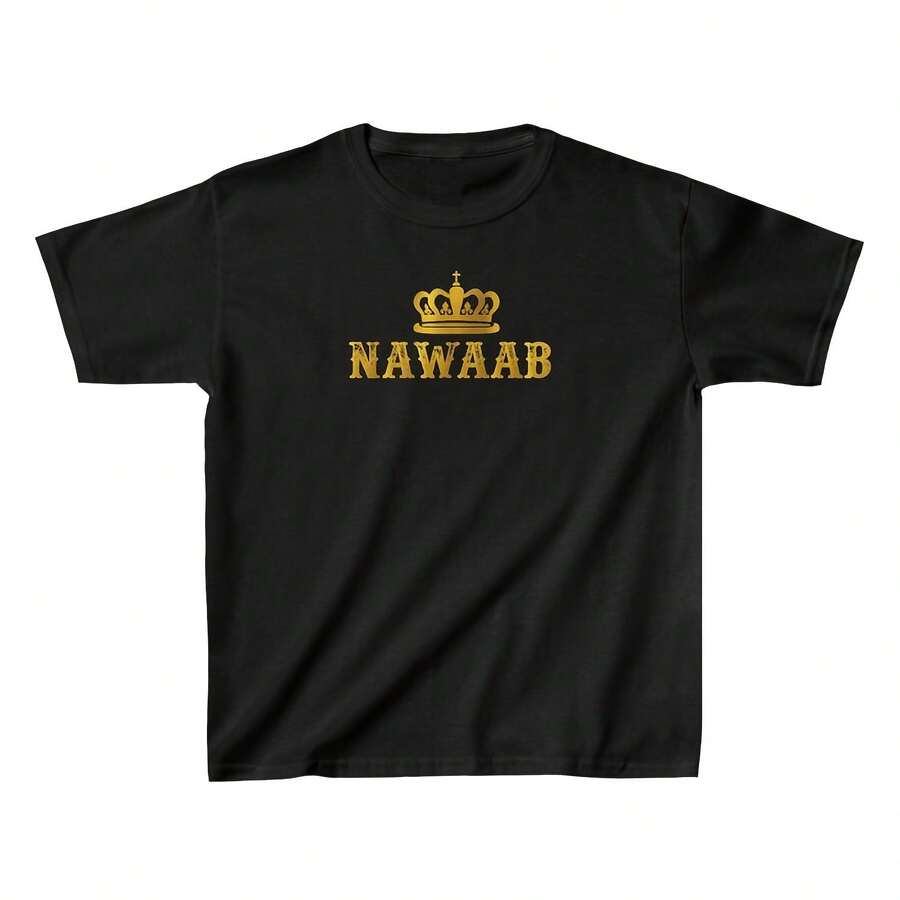 Boys Funny Desi Tees Kids South Asian T-Shirt Bollywood Meme Shirt Cotton Tees Children Punjabi Pakistani Nawaab - 黑色 - 查看 1