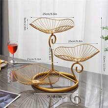 1PC Giá để giỏ đựng trái cây 3 tầng, Bát đựng trái cây bằng sắt trang trí, Khay đựng trái cây bằng dây kim loại, Khay đựng để bàn, Giá để rau, Bánh mì, Đồ ăn nhẹ, Bát đựng trái cây hiện đại dùng trong nhà bếp và gia đình (Màu vàng) - Vàng - Xem 3