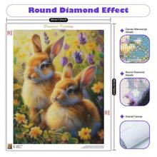 1/2pcs 5D Diamond Painting Kit, Round Full Drill Canvas, Animal Theme Bunny Artwork, Mosaic Craft Wall Art For Home Decor, DIY Diamond Art For Beginners, Frameless 30x40cm, Ideal For New Year Gift