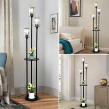 Crystal Floor Lamp With Shelves, Modern Floor Lamps For Living Room Decor, 3-Lights Standing Lamps With Table, Black Floor Lamp With Crystal Shade, On/Off Foot Switch, Corner Floor Lamp For Bedroom - 查看 7