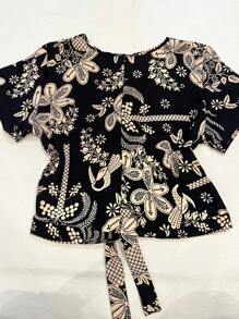 Sevenchic Fashion Women's Shirt Launch Printed V-Neck Comfortable - 黑色 - 查看 2