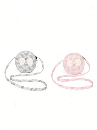 1pc Girls Cute Bowknot Nylon Small Round Crossbody Bag, Fashion Striped Cell Phone & Coin Purse, Ideal Gift, Zipper Closure, Suitable For All Seasons