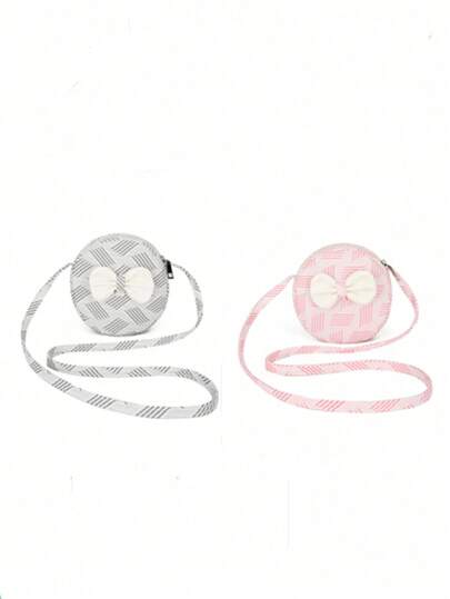 1 件女孩可爱蝴蝶结尼龙小圆形斜挎包，时尚条纹手机和零钱包，理想的礼物，拉链开合，适合所有季节