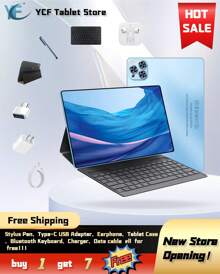 New 2026 Android 12 Tablet 8 Core 2.5Ghz/8GB RAM/256GB Storage Support 256GB SD Expansion/10.1-Inch 1920*1080 LED Screen/5G.4G WIFI /Dual SIM Card Callable/8800mah/Type-C/8mp+16mp Webcam/With Leather Case, Keyboard, Stylus, Adapter, Earphones,OTC Connectors - 藍色 - 查看 4