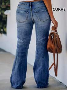 American Street Style New Hot Selling Tight Fitting Versatile Slimming Women's Washed Plus Size Jeans Flared Pants