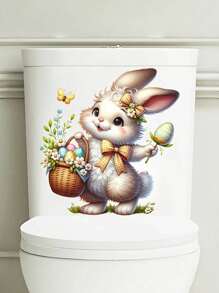 1 pieza Pegatina moderna de conejo y huevo de Pascua para el baño, sala de estar, dormitorio, gabinete del hogar, autoadhesiva, decorativa, gran regalo para fiestas, decoración festiva, agrega un ambiente festivo