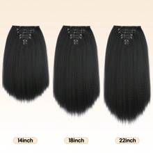 7pcs Fluffy Straight Hair Clip-In Extensions, Black Hair Pieces, Suitable For Straight Hair Clip-In Extensions - Black - View 7