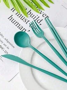 Set de 3 piezas de utensilios de viaje portátiles con estuche, cubertería reutilizable que incluye cubiertos, cuchara de café, tenedor de ensalada, cuchillo de bistec, palillos para comida, cuchara de postre y caja de almacenamiento, cubertería reutilizable con estuche, set de utensilios portátil para adultos - Multicolor - Ver 6