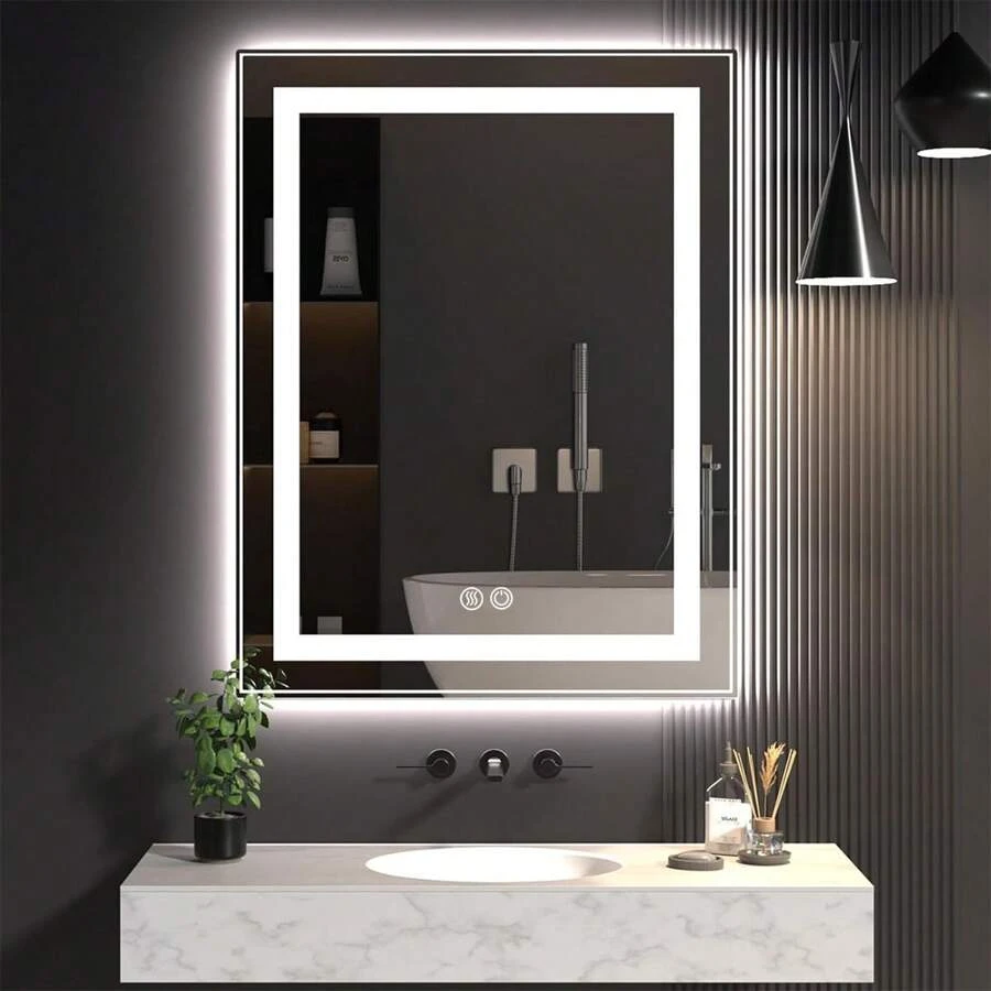 Espejo Touch Led,espejo Decorativos Para Baño Con Luz 50cmx70cm Espejo Rectangular,espejo De Pared Regulable Y Con 3temperaturas De Color, Botones Táctiles Inteligentes, Función De Memoria Desempañado - Tipo de Enchufe A USA (110-127V) - Ver 1