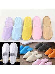 3 Pares de Pantuflas de Felpa de Coral a Rayas - Pantuflas Cálidas Unisex Para el Hogar, Spa, Hotel, Viaje, Boda, Salón - Suaves, Antideslizantes y Sin Fragancia
