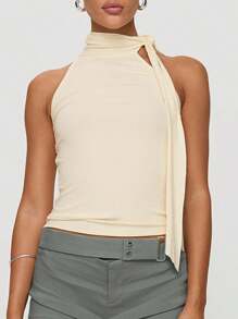 Women's High Neck Tank Tops Sleeveless Solid Color Slim Fitted Tops Summer Shirts - Apricot - View 6