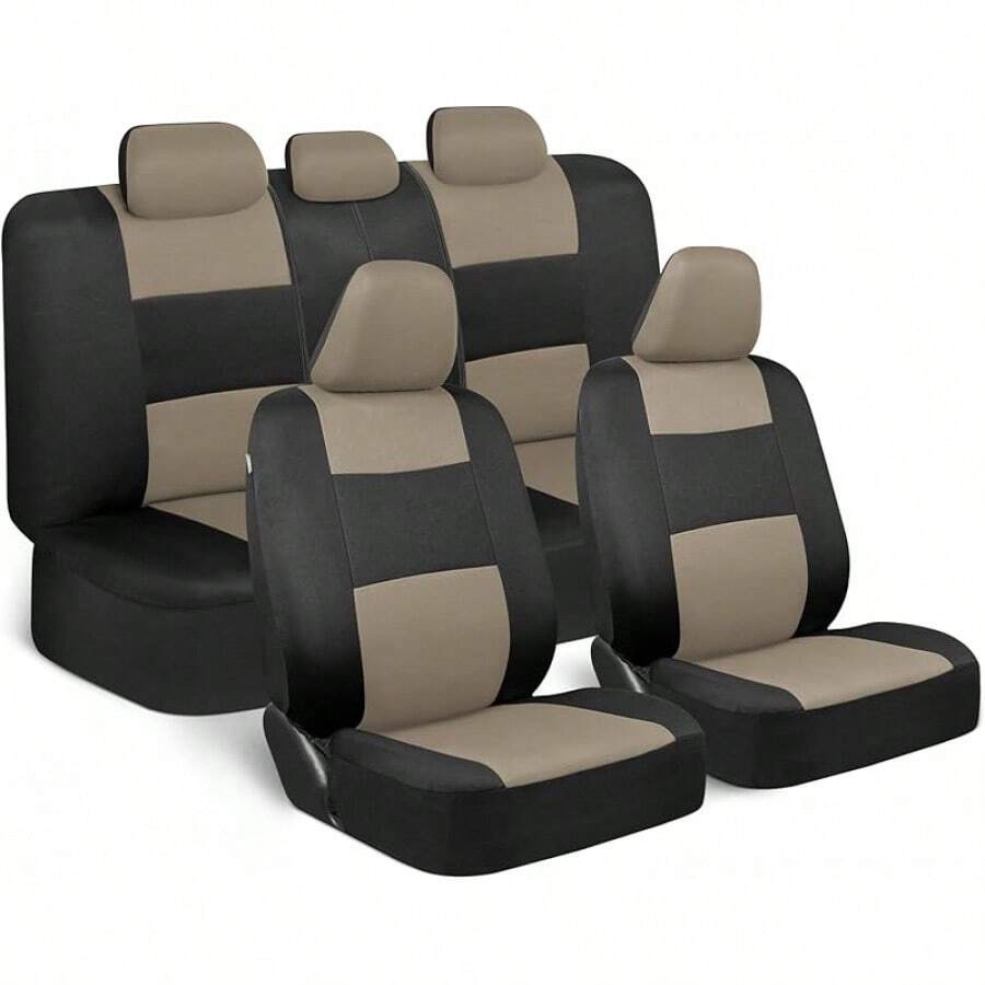 BDK PolyPro Car Seat Covers Full Set In Charcoal On Black – Front And Rear Split Bench For Cars, Easy To Install Cover Set, Accessories Auto Trucks Van SUV