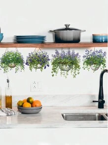 mama look 2 件绿色植物藤蔓、紫色花朵墙贴、自粘装饰画，适用于客厅、入口、卧室房间装饰家居装饰墙壁装饰浴室装饰卧室装饰房间装饰用品客厅装饰家居装饰客厅墙纸个性化贴纸 - 綠色 - 查看 5