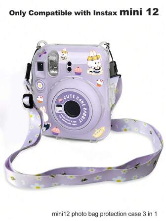 Estuche Transparente Mini12 Con Diseño Floral Morado, Con Cuerda Colgante Y Set De 3 Pegatinas