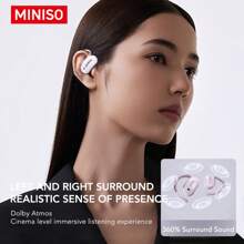 Miniso X68 AI Translation True Wireless Open EarHeadphones, 38Hrs Long BatteryPlaytime For Music Work Earphones, Not In Ear Earbuds For Beige Purple Black