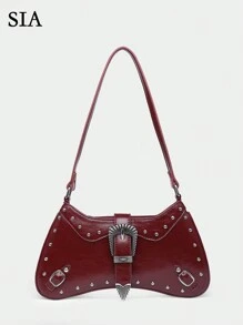 Bolso de lona encerada con decoración de remaches, estilo boho retro occidental, con estampado de leopardo de angora, apropiado para citas, salidas, fiestas, festivales de música