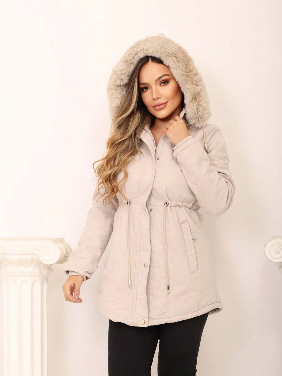 WOMEN'S PARKA COAT IN TWILL LINED WITH REMOVABLE HOOD, COMFORTABLE, STYLISH, PREMIUM - Màu be - Xem 1