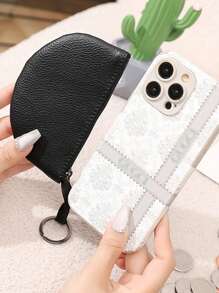 Litchi Texture Semi-Circle Coin Purse, Mini Key Pouch, Card & Coin Holder - Multicolor - View 6