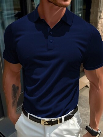 Men's Solid Color Short Sleeve Casual Commuter Polo Shirt