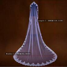 Single Layer Long Cathedral Wedding Veil With Lace Edge And Long Train,Vintage Soft Tulle Headpiece For Islamic Bride