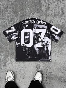 New Loose Fit Letter Graphic Short Sleeve Shirt For Men