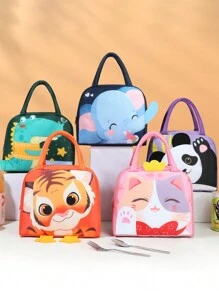 1pc Animal Design Insulated Zippered Lunch Bag With Large Capacity, Waterproof, Suitable For Work, School, Picnic, Camping Food Storage,Back To School