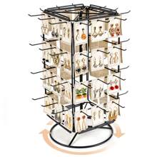 1 pieza Organizador de joyas giratorio 360° con 48 ganchos, Torre organizadora de joyas para guardar anillos, aretes, collares, pulseras, regalo de San Valentín y cumpleaños, color negro