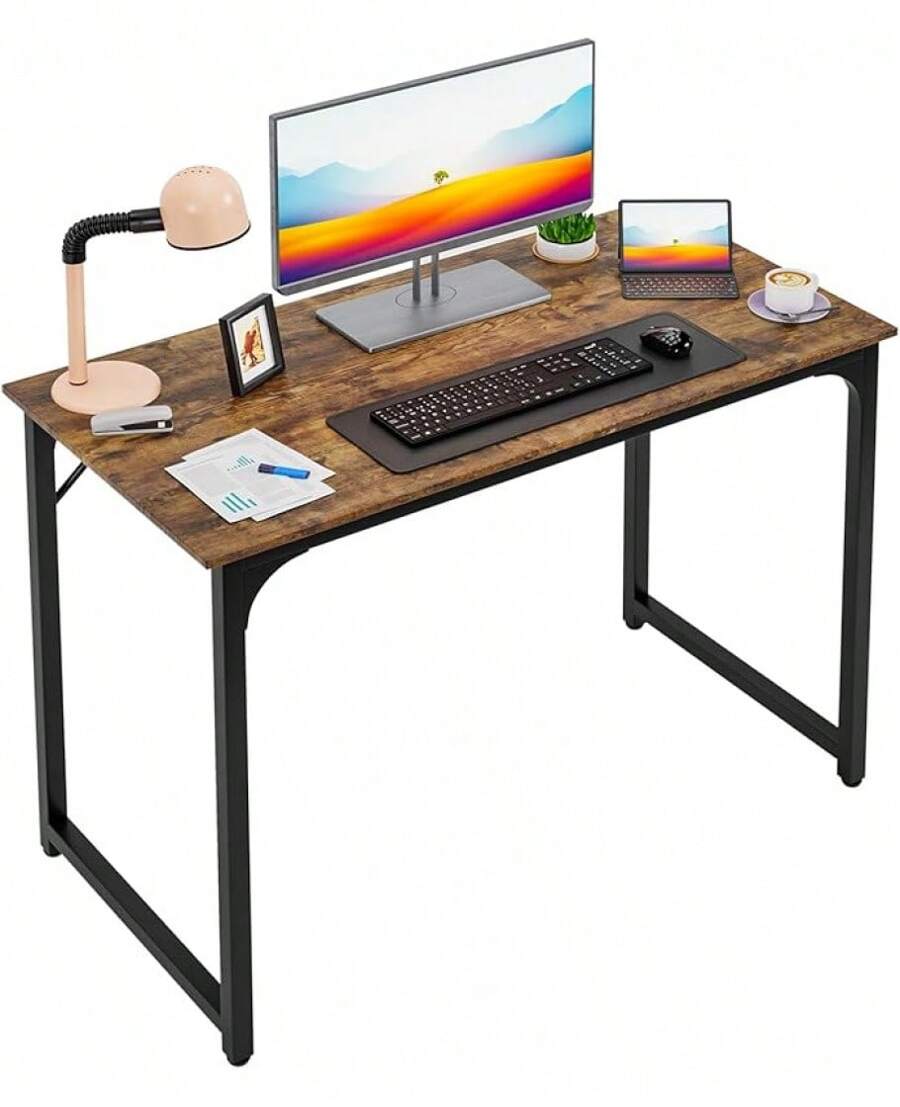 PayLessHere| 32 Inch Computer Desk| Brown| Office Desk With Metal Frame, Adjustable Feet|-Resistant, Scratchproof Surface| Sturdy Writing Table Home Office Or Study| Pack Of 1 - 棕色 - 查看 1