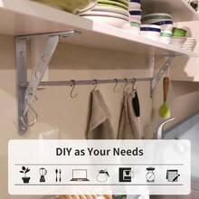 Shelf Bracket 12", Stainless Steel Heavy Duty L Shaped Brackets Wall Mounted Floating Table Support With Hanging Holes Corner Brace 4mm Right Angle Joint Brackets, 2pcs, Max Load 400lbs