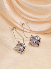 1/4 Pairs Fashionable Metal Heart Inlaid Cubic Zirconia Pendant Earrings, Luxury Rhinestone Heart Shaped Eardrop, Suitable For Women Daily, Party Wear, Valentine's Day Gift