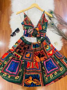 HONGDA VARIETIES New Dress At The Back With Elastane Ties And Adjustable String With Print Cold Harvest Material - Nhiều màu - Xem 2