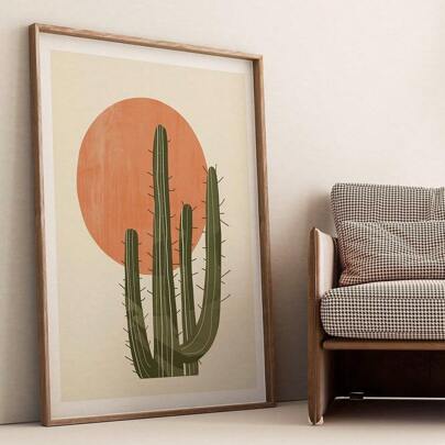 1 pieza Póster enmarcado/sin enmarcar de arte vintage suroeste con cactus, desierto y puesta de sol, pintura en lienzo de estilo minimalista para decoración del hogar moderno en dormitorio, sala de estar, comedor, apartamento, dormitorio