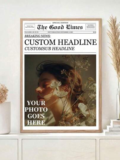 1pc- Personalized Customizable Newspaper Poster, Custom Photo Print, Custom Text, Custom Frameless Canvas Photo Cloth Poster - Personalized Wall Art With Your Photo, Stylish Home Decor Poster, Custom Newspaper Poster Design, Stylish, Simple, Modern Custom Newspaper Poster, Personalized, Unique Ideal Gift For Him, Her, Boyfriend, Girlfriend, Dad, Mom, Family, Friends Anniversary Holiday Gifts, The Perfect Gift