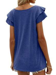 GEREARC Womens Summer Tops Ruffle Short Sleeve V Neck T-Shirts Loose Fit - màu xanh hải quân - Xem 2