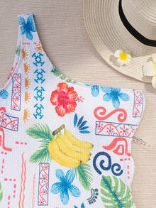 One-Piece Summer Casual Vacation Ribbed All-Over Print Off-Shoulder Metal Decor Hollow-Out One-Piece Swimsuit For Women - White - View 6