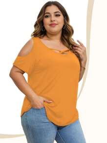 GEREARC Womens Summer Shirts V Neck Criss Cross Cold Shoulder Tops Solid Color Fashion Cute Loose Sexy Blouse