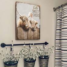 1pc Bathroom Decor Canvas Wall Art Highland Cow Pictures Wall Decor Farmhouse Bathroom Cow Painting For Bathroom Toilet Country Cattle Prints Artwork