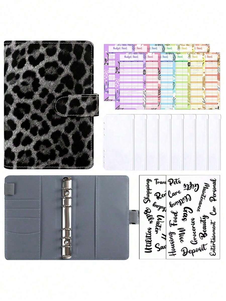 Sac de rangement créatif pour pièce d'identité au motif léopard, cahier à feuilles mobiles A6, livre de comptabilité avec fermeture éclair, fournitures scolaires, retour à l'école