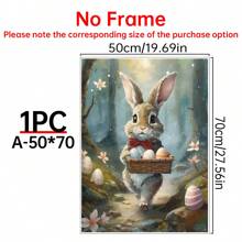 1PC Cute Rabbit Decor, Hiking Easter Bunny Poster, Forest Canvas Wall Art, Easter Bunny Decor, Easter Day Wall Art- Home Decor -Living Room, Bed Room, Hallway Decoration Gifts Birthday Graduation